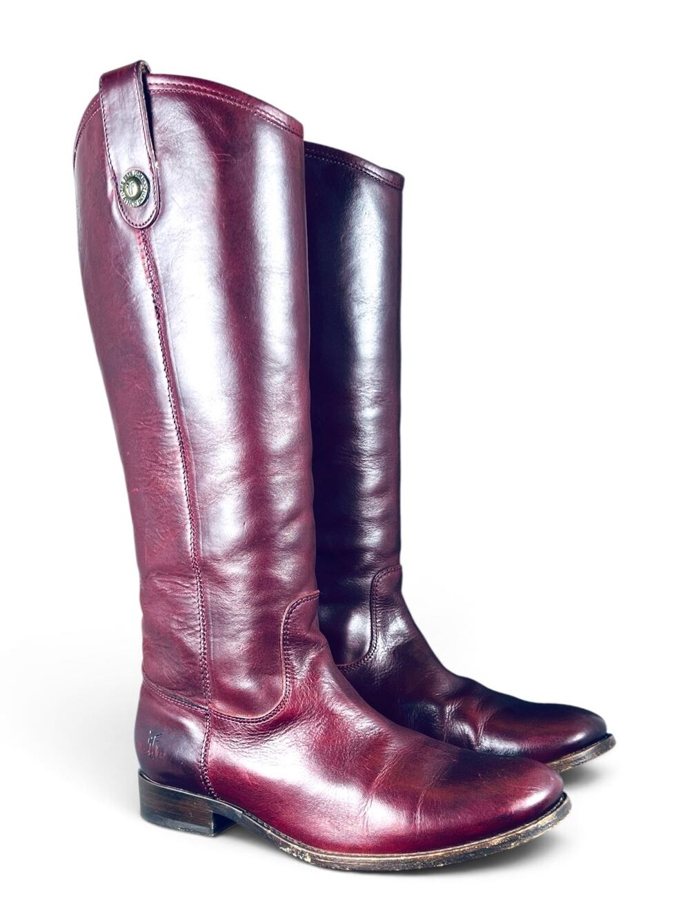 Frye Melissa Button Tall Riding Boots Bordeaux Burgundy Leather Pull On Size 7